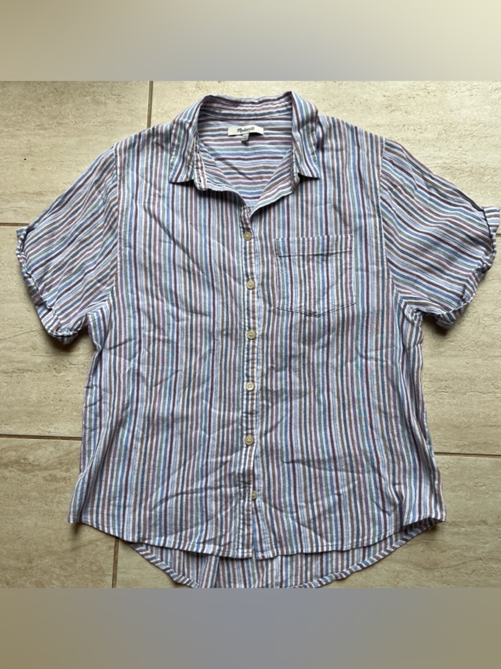 Madewell multicolored striped button down shirt short sleeve women’s XS